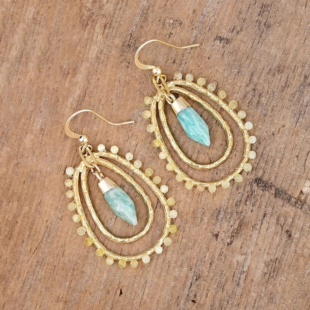 Natural Stone Teardrop Dangle Earrings