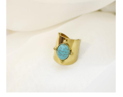 Natural Stone Wide Gold Ring