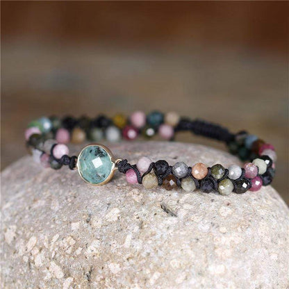 Natural Tourmaline & Indian Agate Adjustable Bracelet