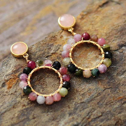 Natural Tourmaline Round Earrings