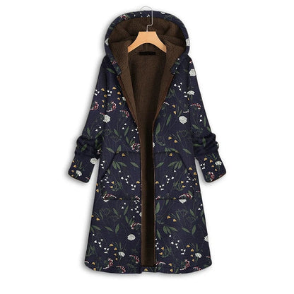 Floral Print Plush Hooded Coat