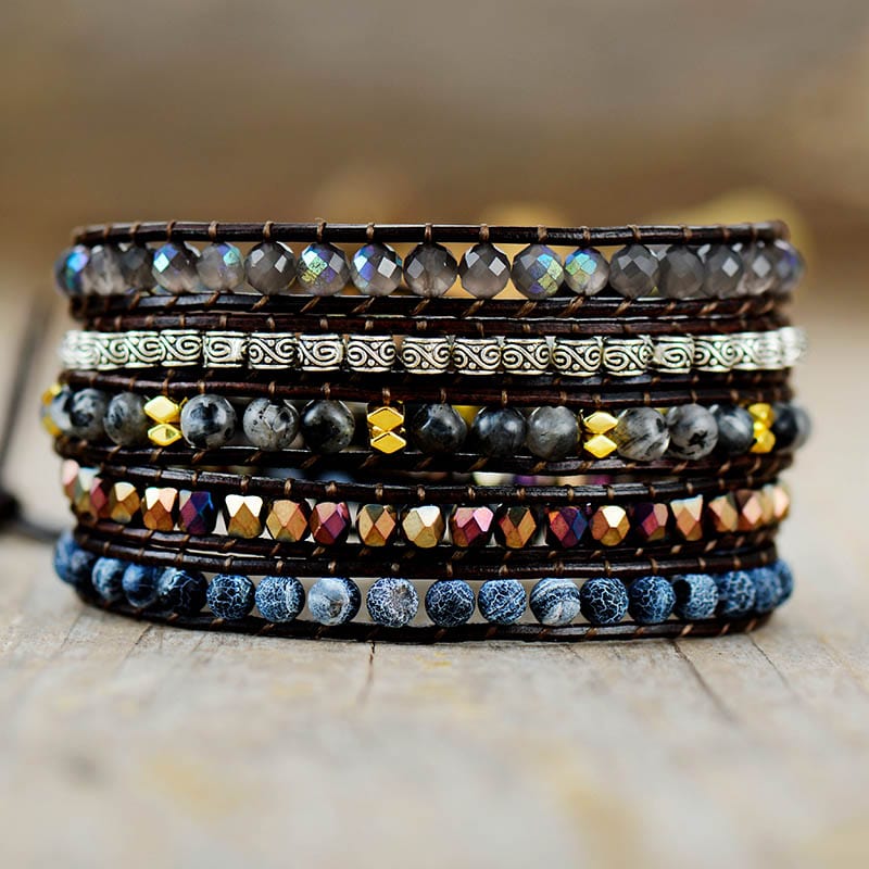 Black Onyx & Quartz Wrap Bracelet