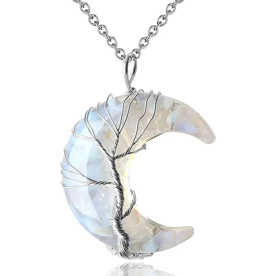 Crescent Moon Quartz Crystal Necklace