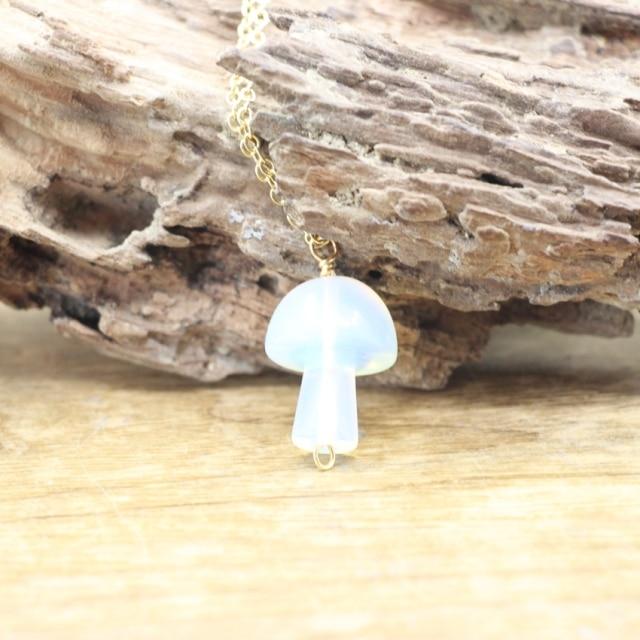 Tiny Mushroom Crystal Chain Necklace