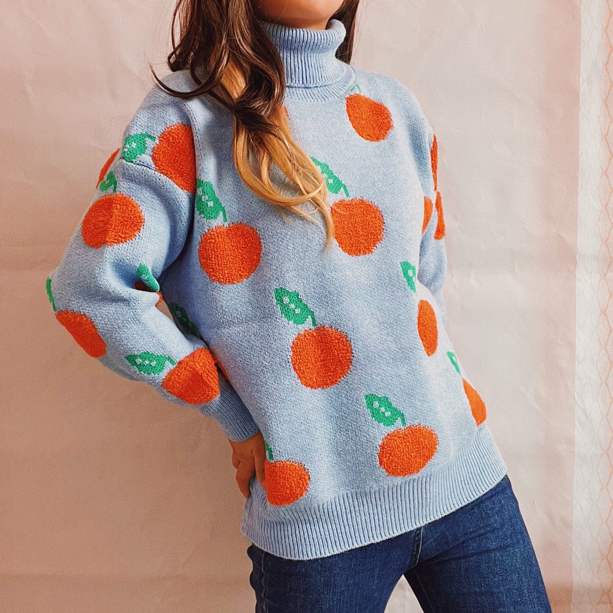 Oranges Motif Turtleneck Sweater