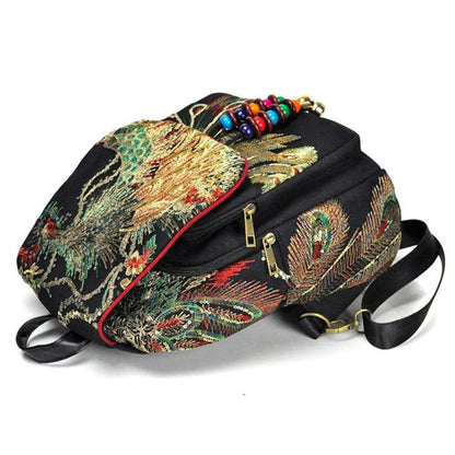 Peacock Embroidered Ethnic Style Backpack