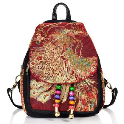 Peacock Embroidered Ethnic Style Backpack