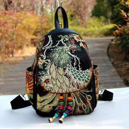 Peacock Embroidered Ethnic Style Backpack