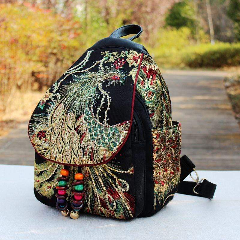 Peacock Embroidered Ethnic Style Backpack