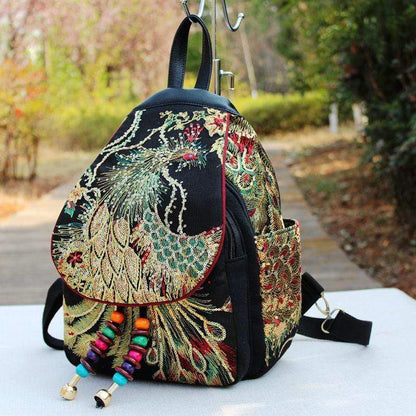 Peacock Embroidered Ethnic Style Backpack