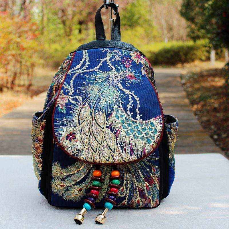 Peacock Embroidered Ethnic Style Backpack