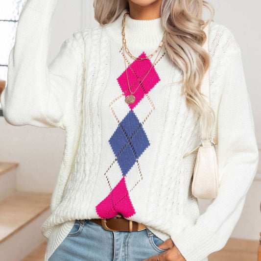 Peony Diamond Pattern Sweater