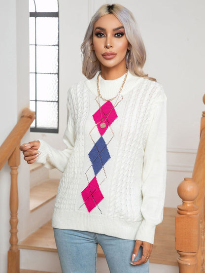 Peony Diamond Pattern Sweater