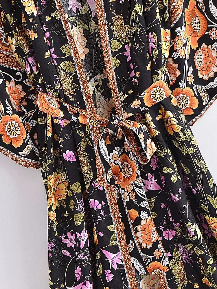 Persephone Floral Kimono In Black