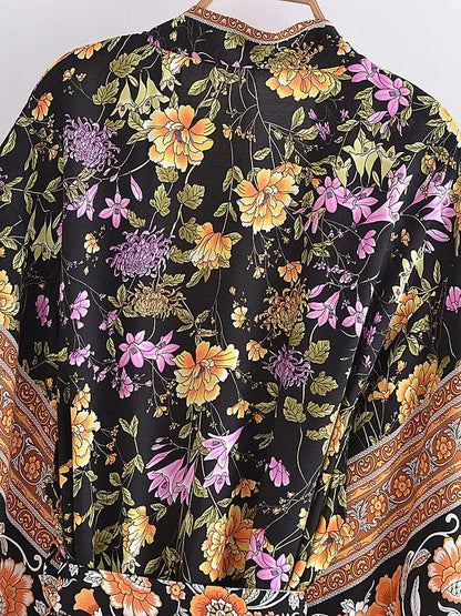 Persephone Floral Kimono In Black