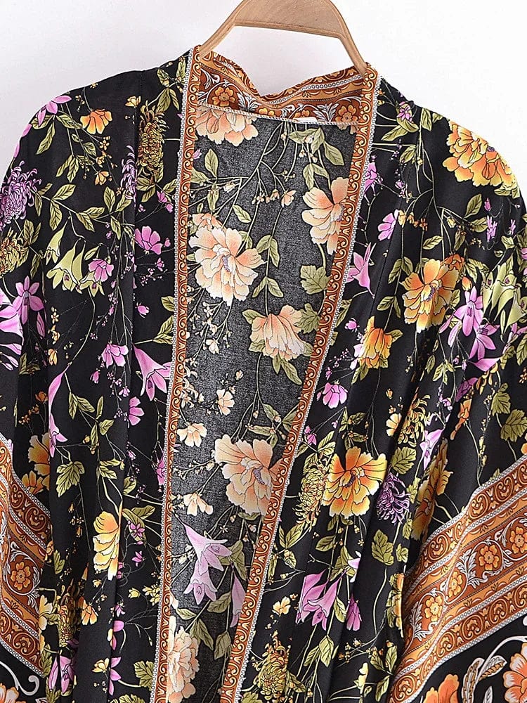 Persephone Floral Kimono In Black