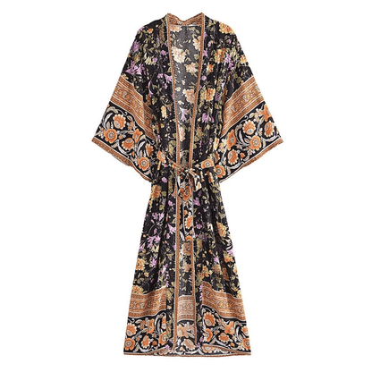 Persephone Floral Kimono In Black