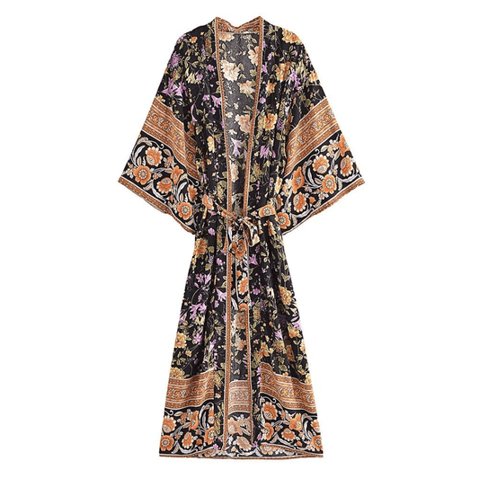 Persephone Floral Kimono In Black