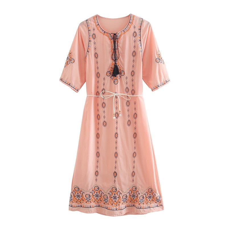 Ignatia Boho Embroidery Midi Dress