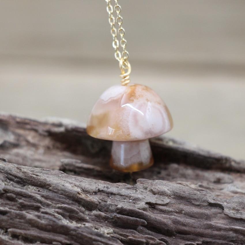 Tiny Mushroom Crystal Chain Necklace