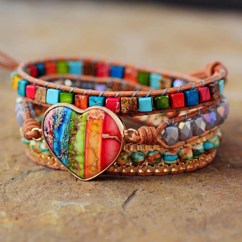 Rainbow Heart Chakra Wrap Bracelet