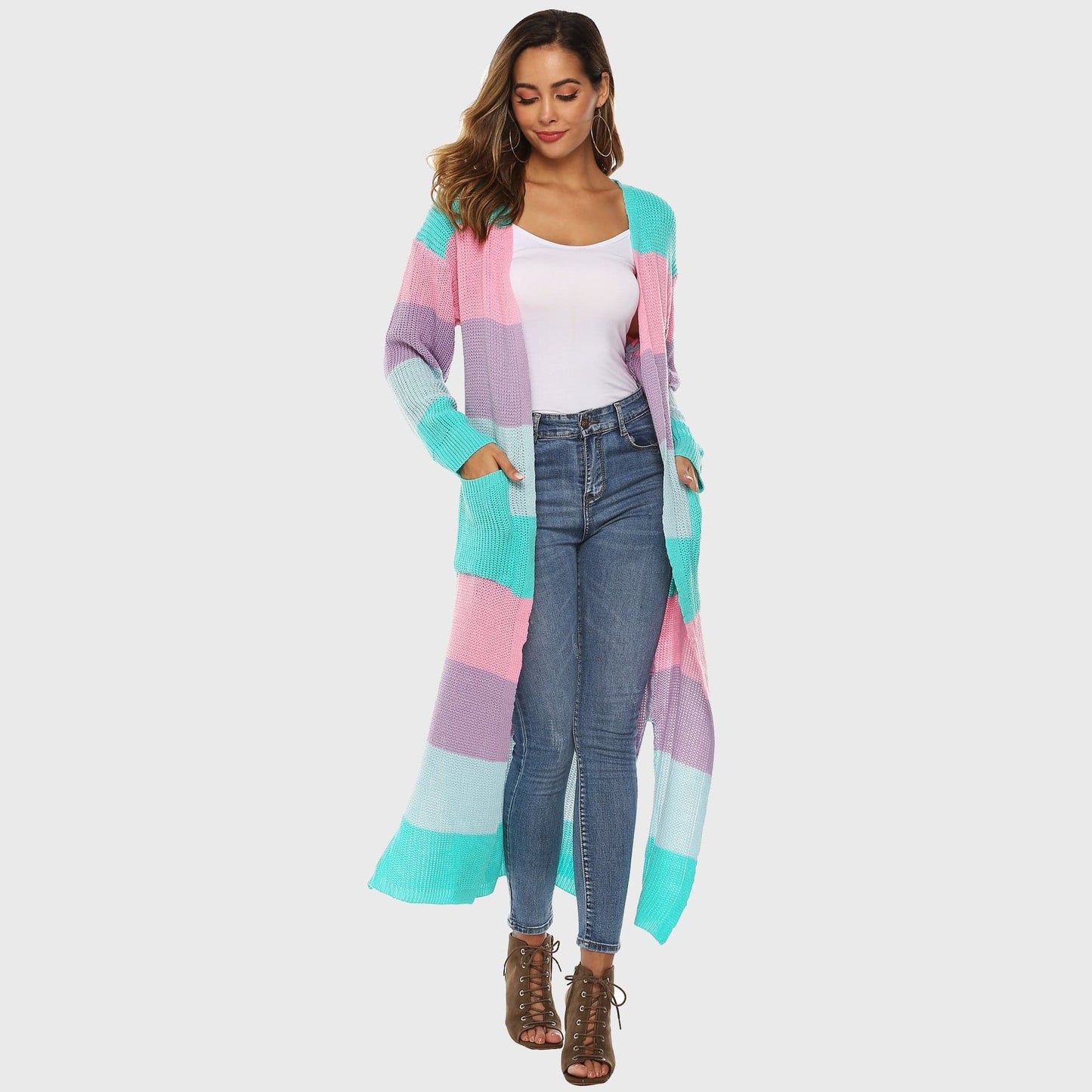 Rangeen Striped Long Cardigan