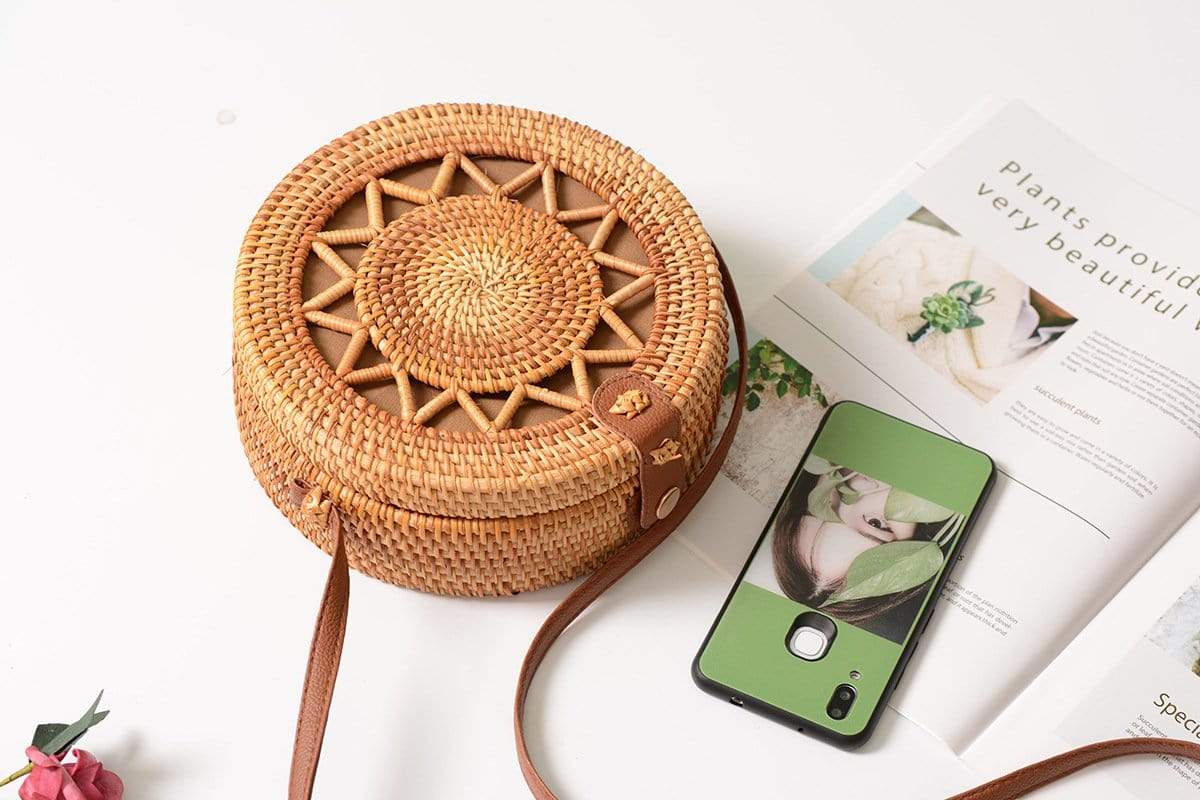 Rattan Cross Body Bag With Braided Sun