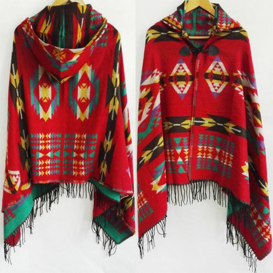 Ethnic Pattern Poncho Coat