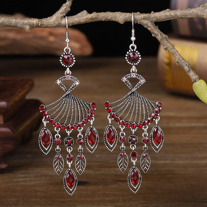 Hollow Rhinestone Drop Leaf Earrings