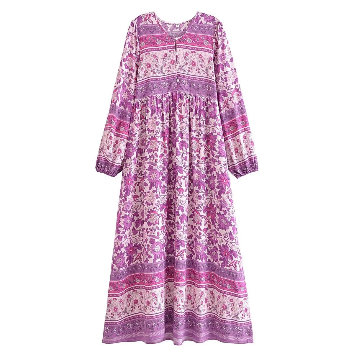 Tallulah Long Sleeve Boho Maxi Dress - Pink