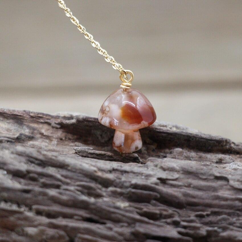 Tiny Mushroom Crystal Chain Necklace