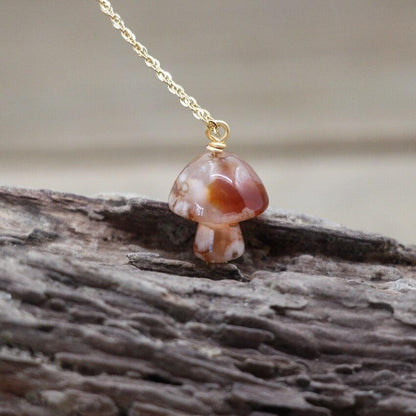 Tiny Mushroom Crystal Chain Necklace