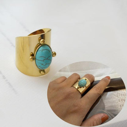 Natural Stone Wide Gold Ring