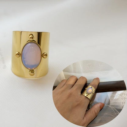 Natural Stone Wide Gold Ring