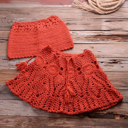 Crochet Bikini Top Skirt Set