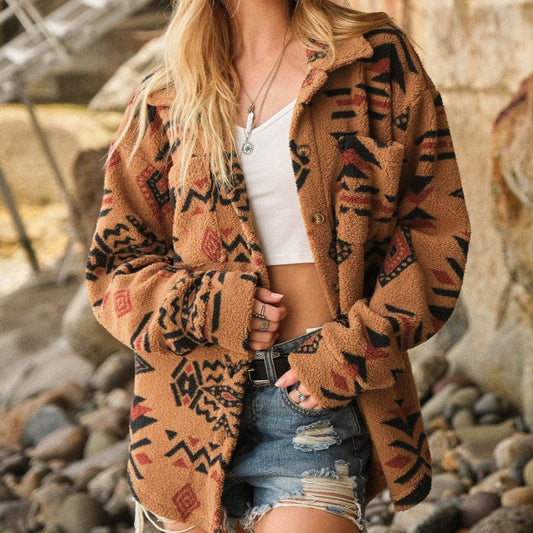 Aztec Pattern Fuzzy Jacket