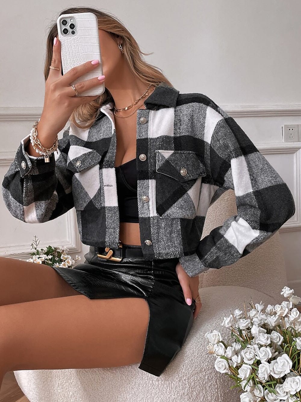 Devaya Plaid Crop Shacket