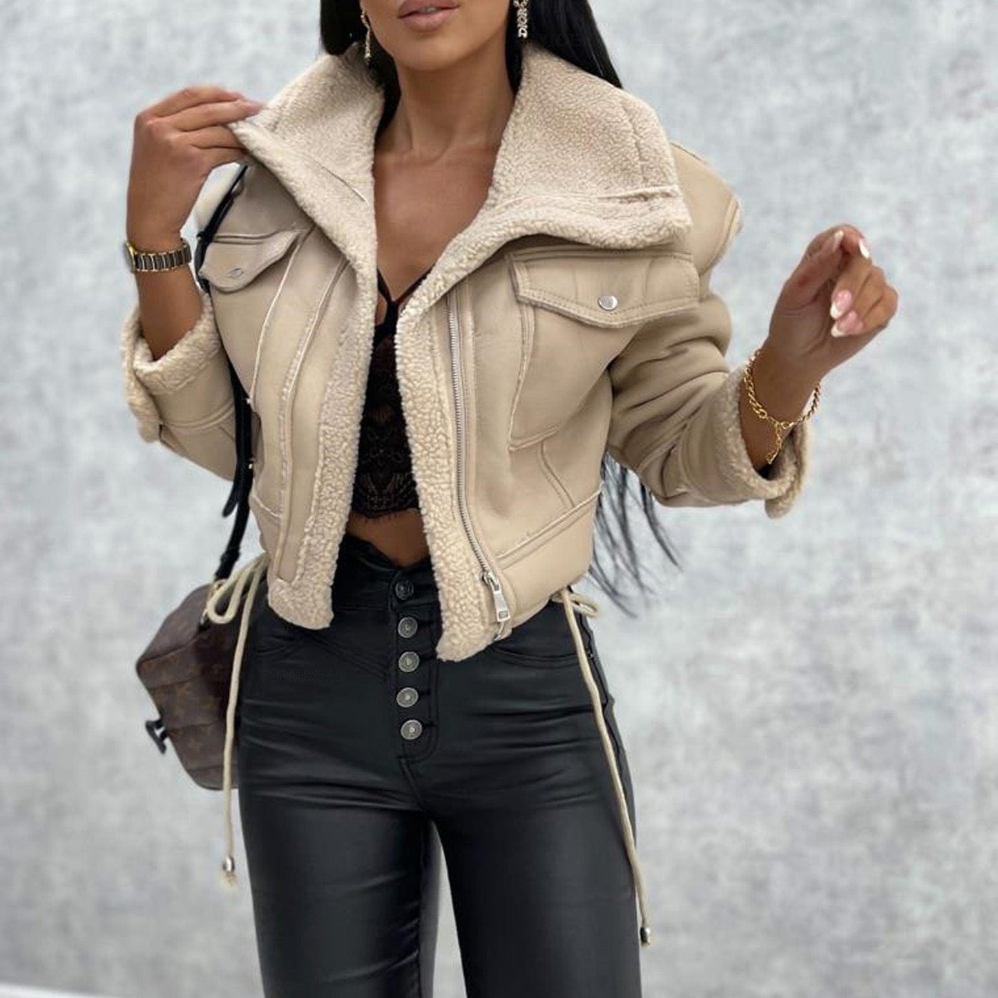 Solène Faux Shearling Aviator Jacket