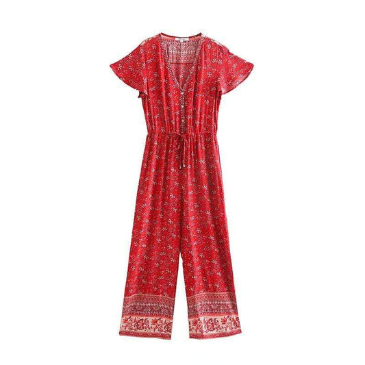 Sara Red Floral Jumpsuit