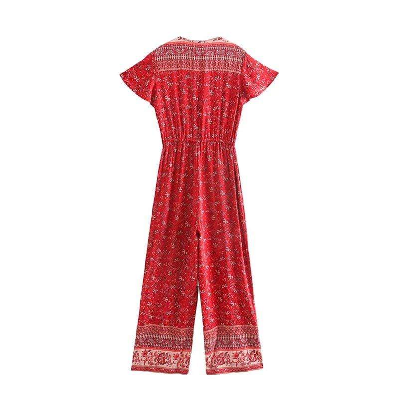 Sara Red Floral Jumpsuit