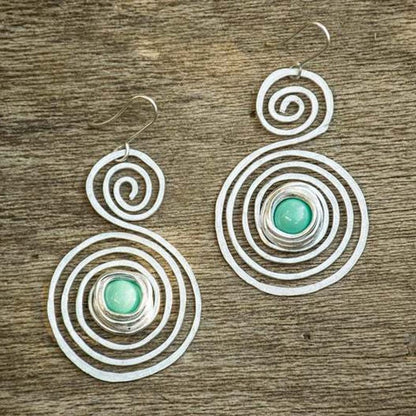 Tribal Spiral Turquoises Drop Earrings