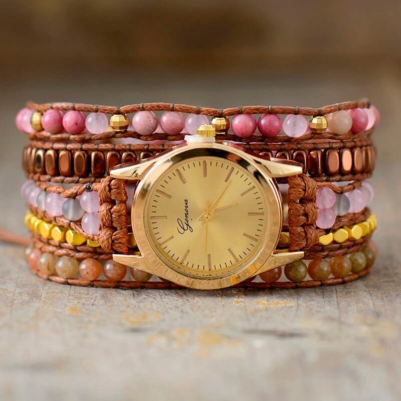 Jasper and Rhodonite Wrap Watch