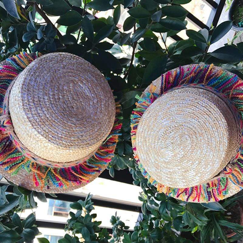 Straw Hat With Rainbow Colored Tassels