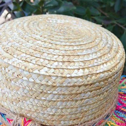 Straw Hat With Rainbow Colored Tassels