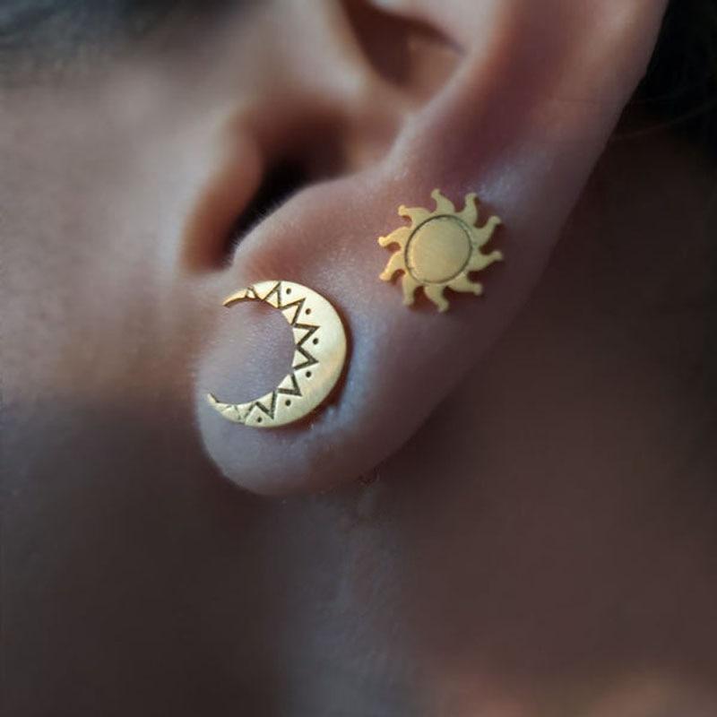 Sun and Moon Mini Stud Earrings