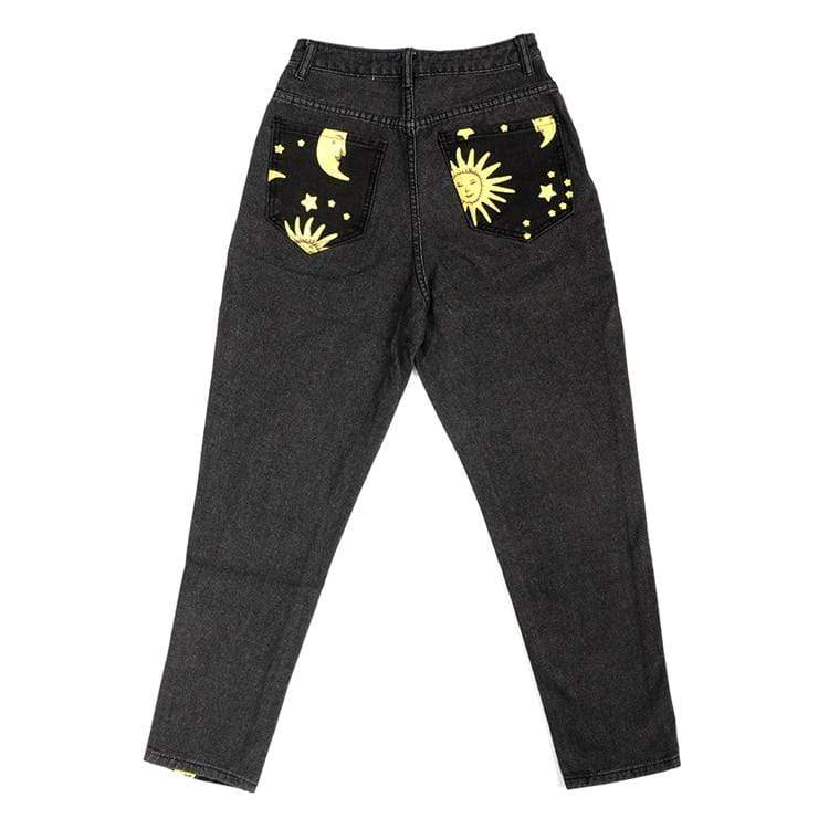 Sun and Moon Print Jeans