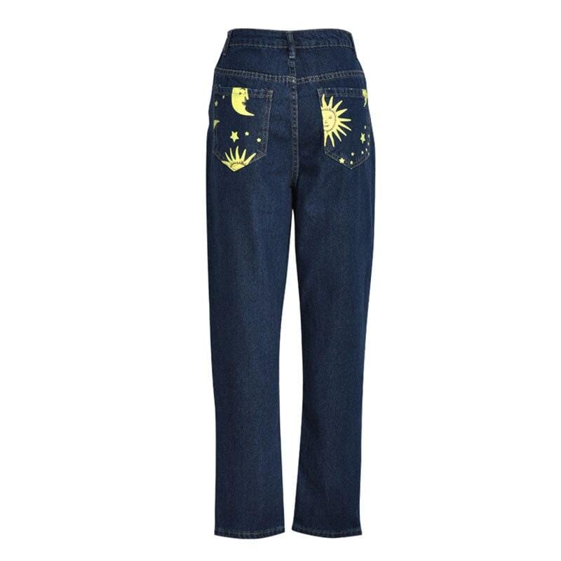 Sun and Moon Print Jeans