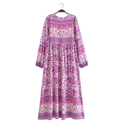 Tallulah Long Sleeve Boho Maxi Dress - Pink