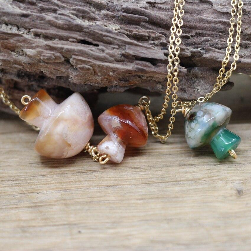 Tiny Mushroom Crystal Chain Necklace