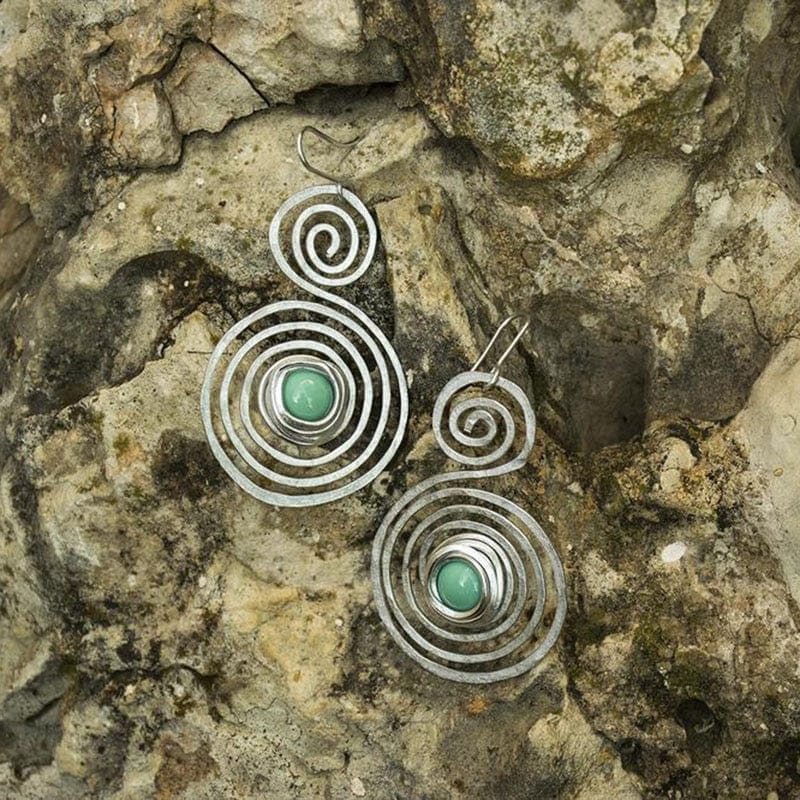 Tribal Spiral Turquoises Drop Earrings